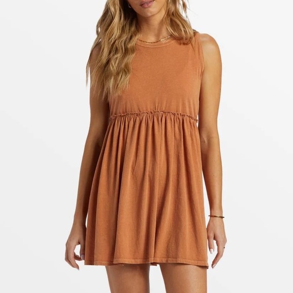 New Billabong Seaside Tank Mini Dress Brown Medium Size S - Picture 1 of 10